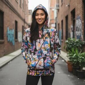NWT Fresh Prints Hoodie S Colorful Comic Graphic Pullover Sweatshirt